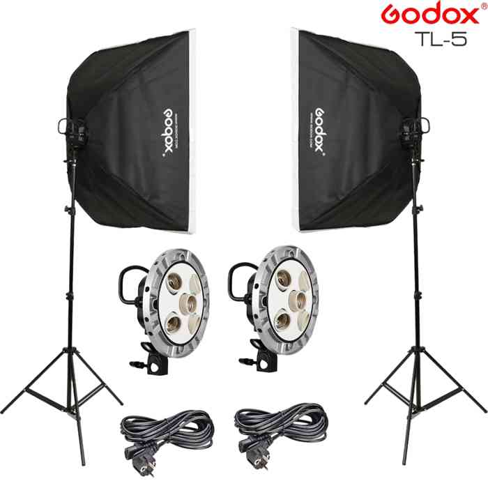 Godox TL-5 5in1 Bulb Head Multi-Holder Tricolor+Light Stand+softbox 60*60cm Camera Photography Lighting 2pcs Set